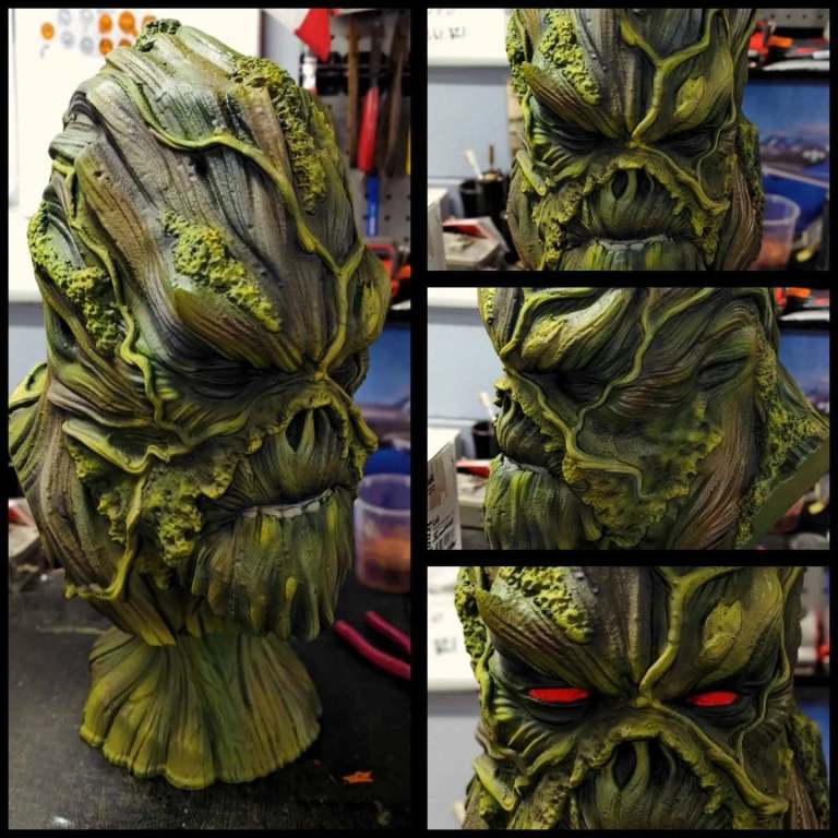 Hand-painted 3D printed Swamp Thing bust by Rising Sun 3D, Townsville