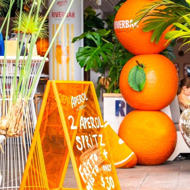 Giant 3D printed oranges for a Riverbar promotional display